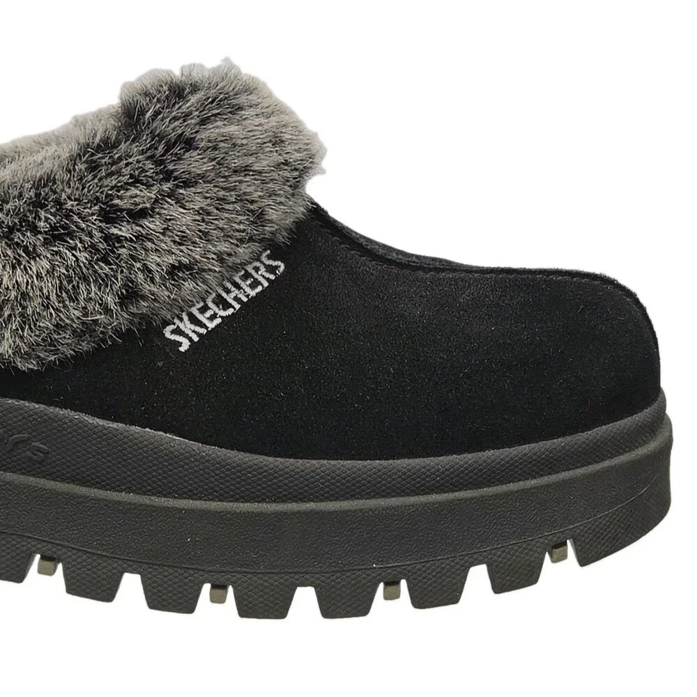 Skechers Shoe Clogs Shindig Platform Black Suede Faux Fur Lined Women Sz 9 Y2K